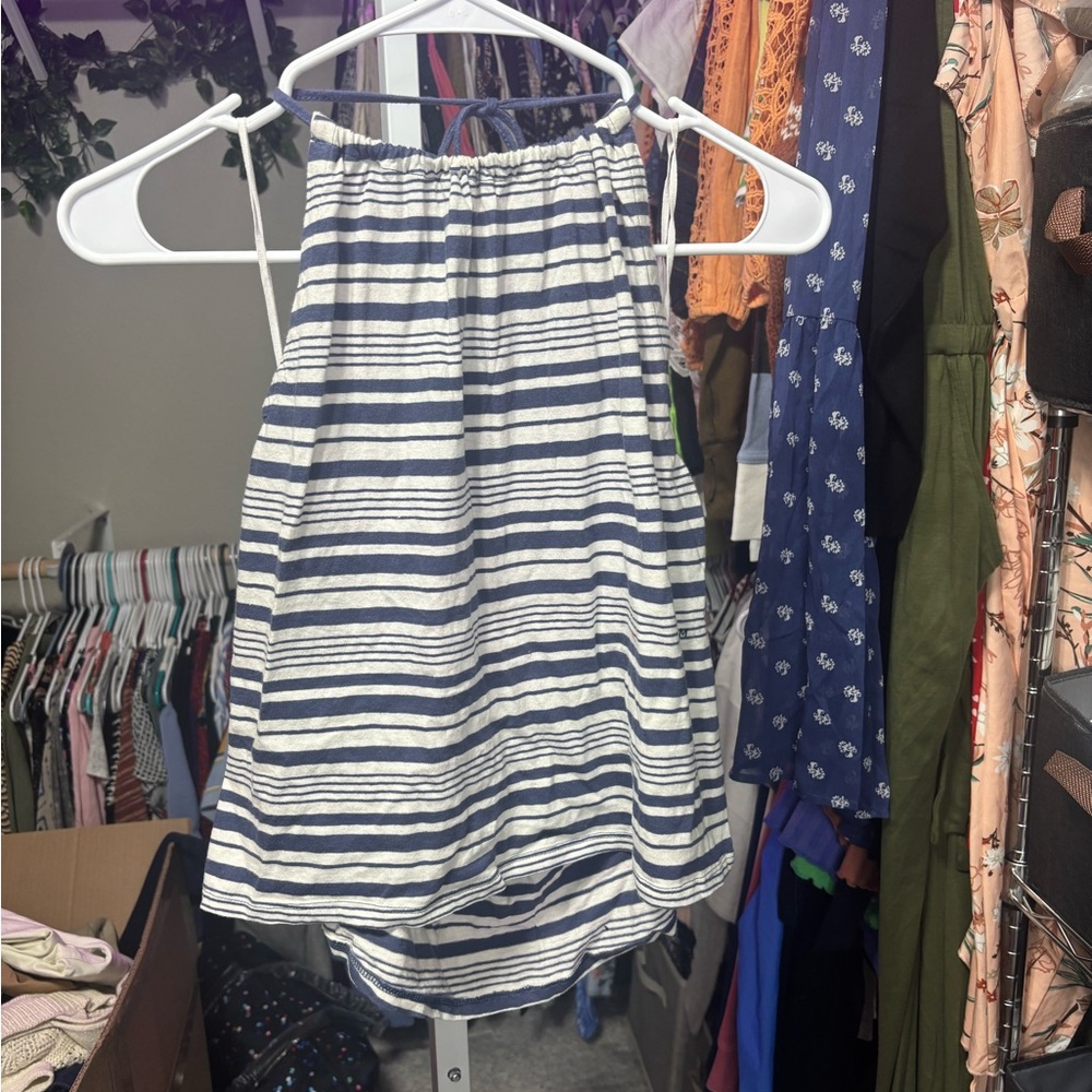 American Eagle Outfitters Navy and White Striped Halter Top